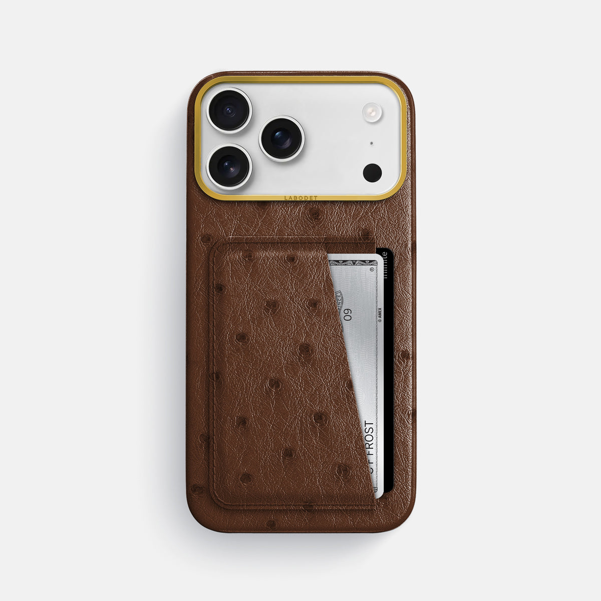 Double Card Case For iPhone 18 Pro Max In Ostrich -1 | Chocolate-Gold