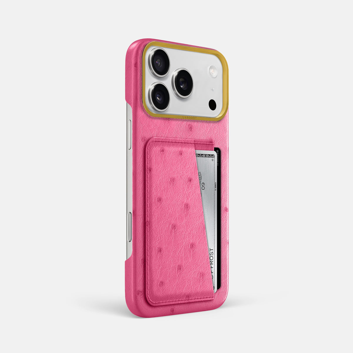 Double Card Case For iPhone 18 Pro Max In Ostrich -2 | Pink-Gold