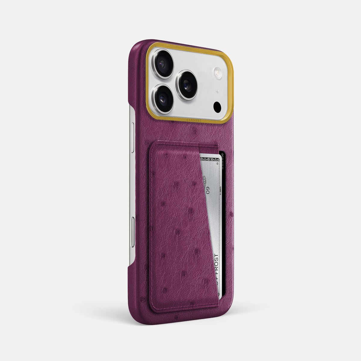 Double Card Case For iPhone 18 Pro Max In Ostrich -2 | Purple-Gold