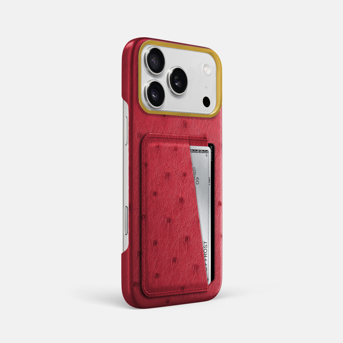 Double Card Case For iPhone 18 Pro Max In Ostrich -2 | Red-Gold