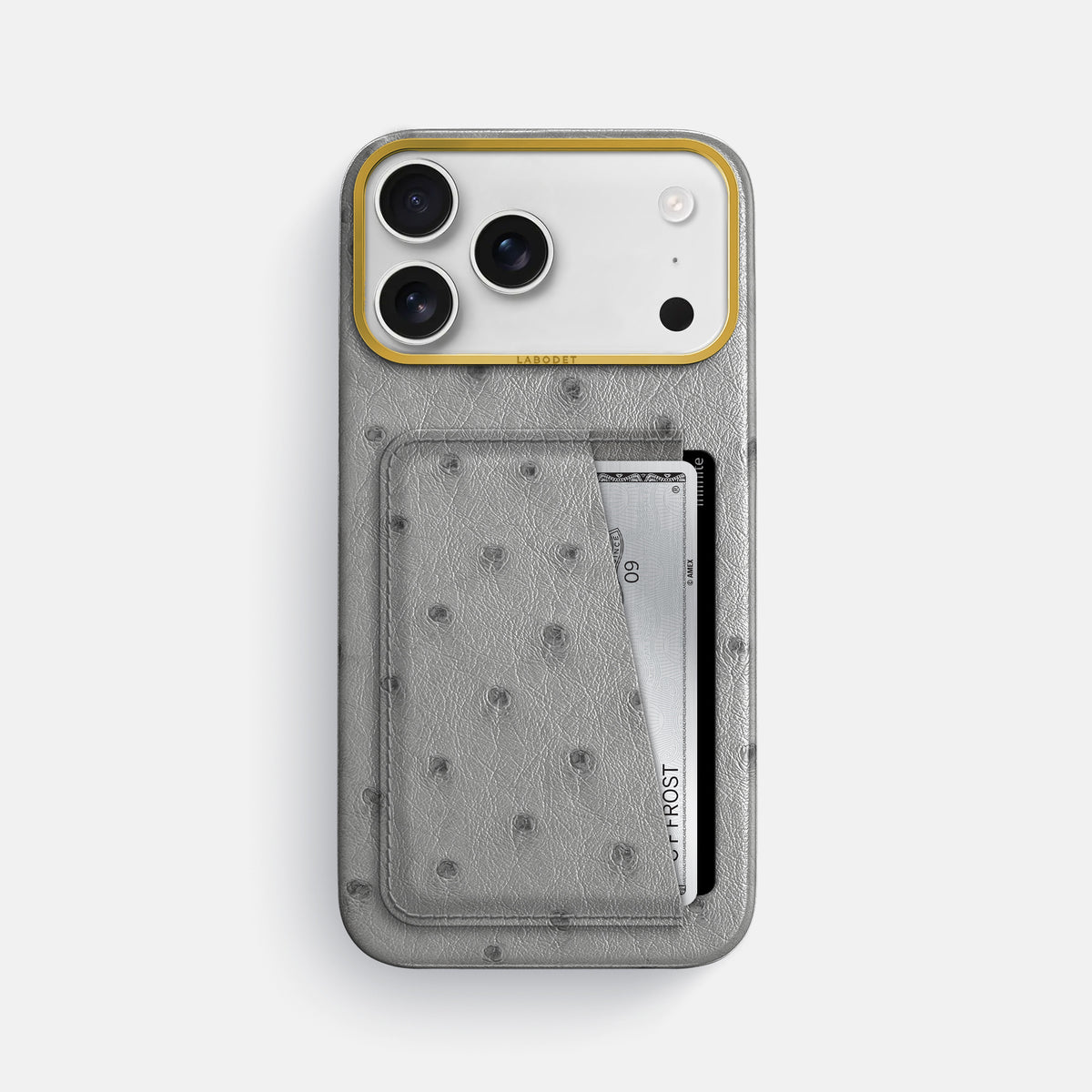 Double Card Case For iPhone 18 Pro Max In Ostrich -1 | Silver-Gold