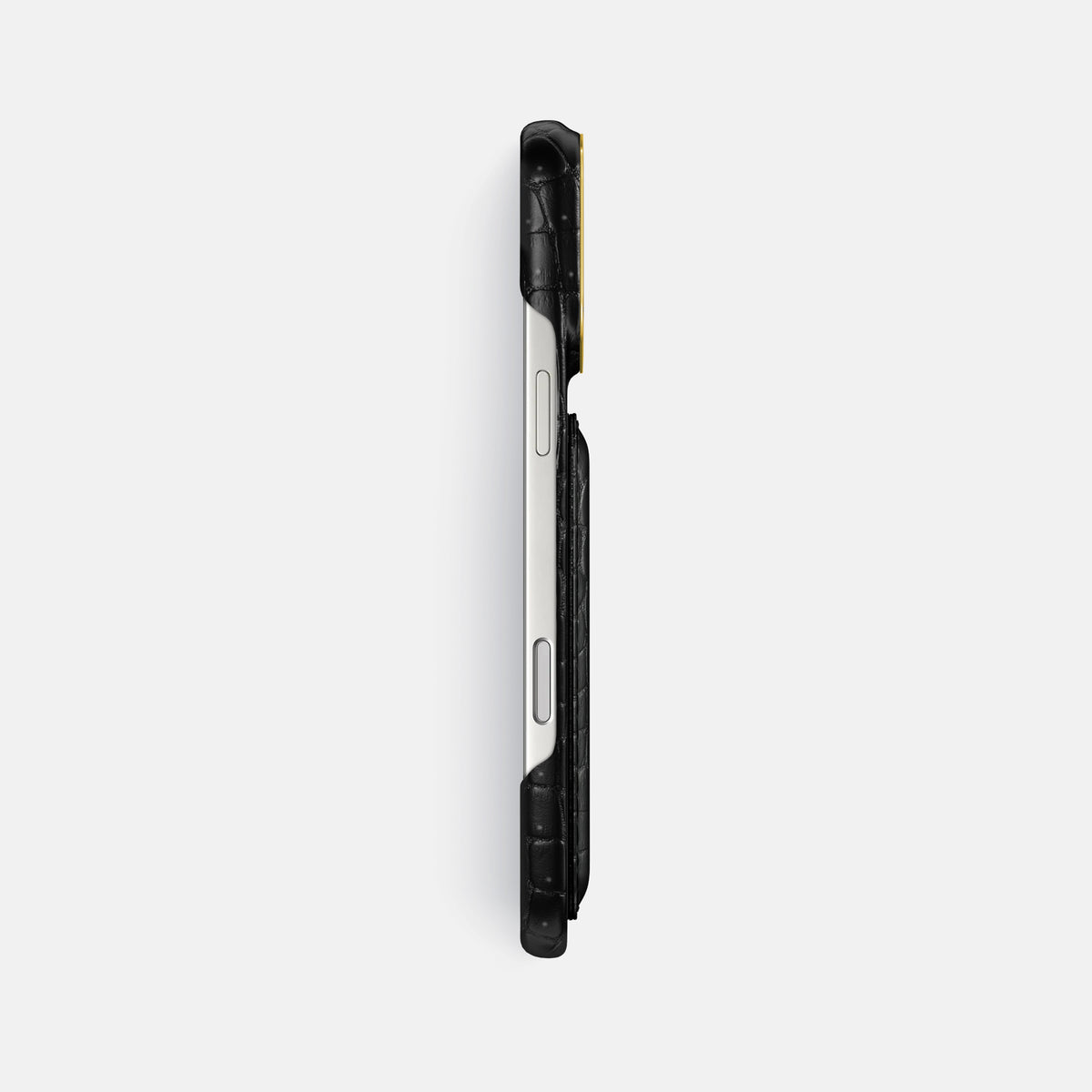 Double Card Case For iPhone 18 Pro Max In Porosus Crocodile -3 | Black-Gold