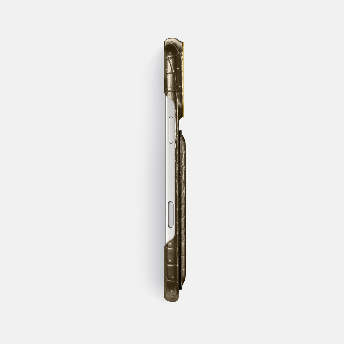 Double Card Case For iPhone 18 Pro Max In Porosus Crocodile -3 | Bronze-Gold