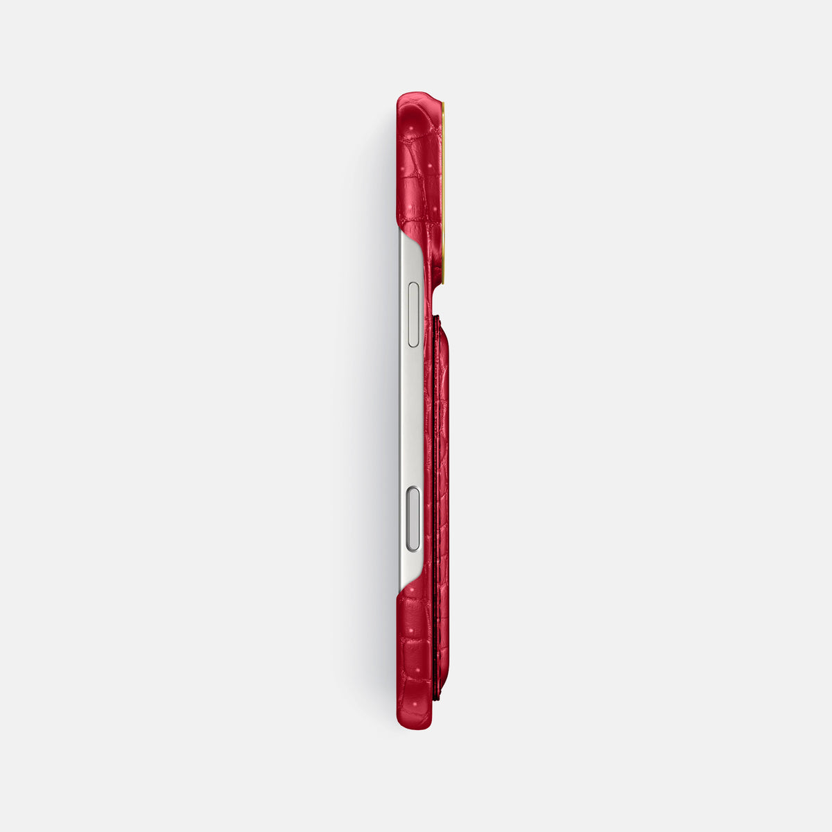 Double Card Case For iPhone 18 Pro Max In Porosus Crocodile -3 | Burgundy-Gold