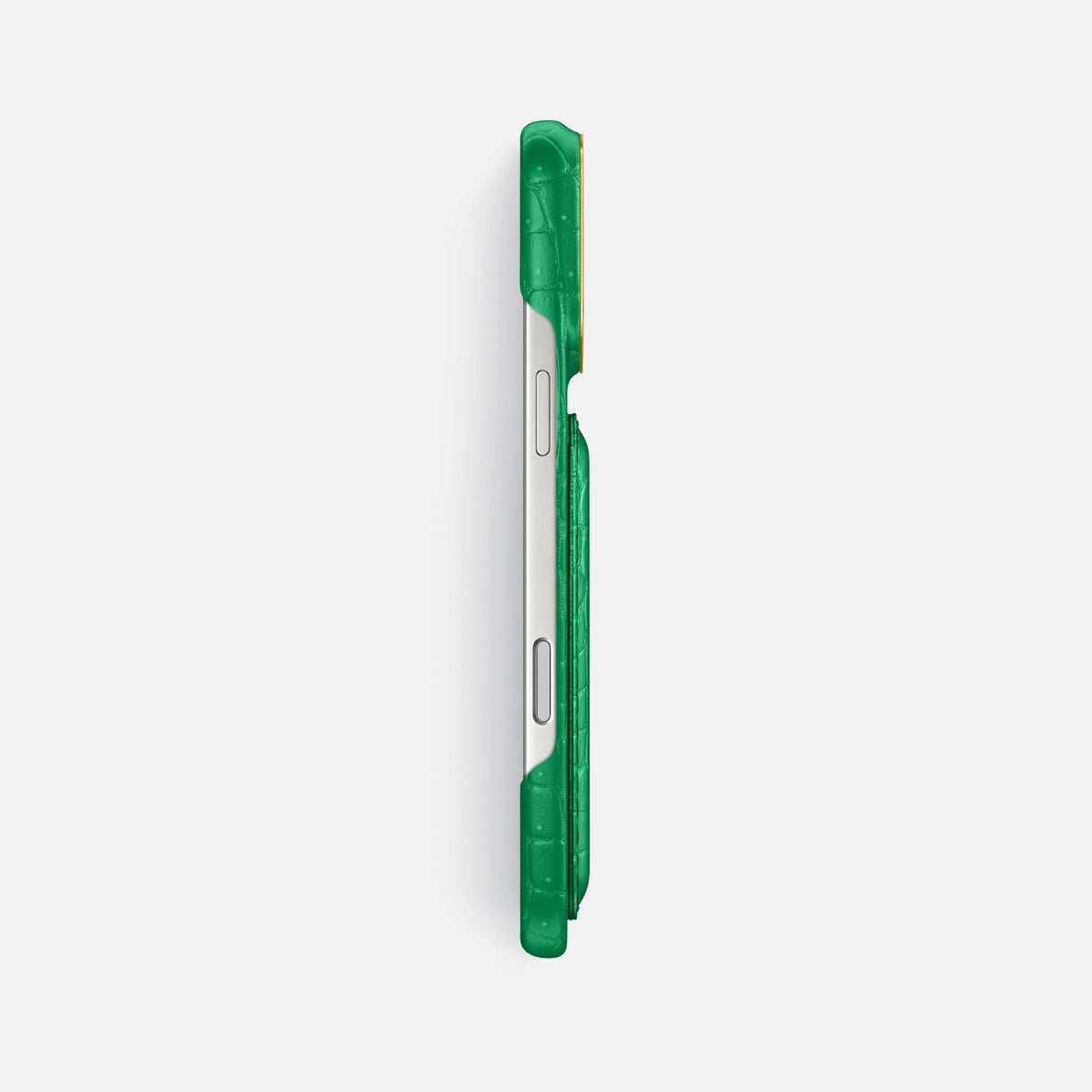 Double Card Case For iPhone 18 Pro Max In Porosus Crocodile -3 | Cactus-Green-Gold
