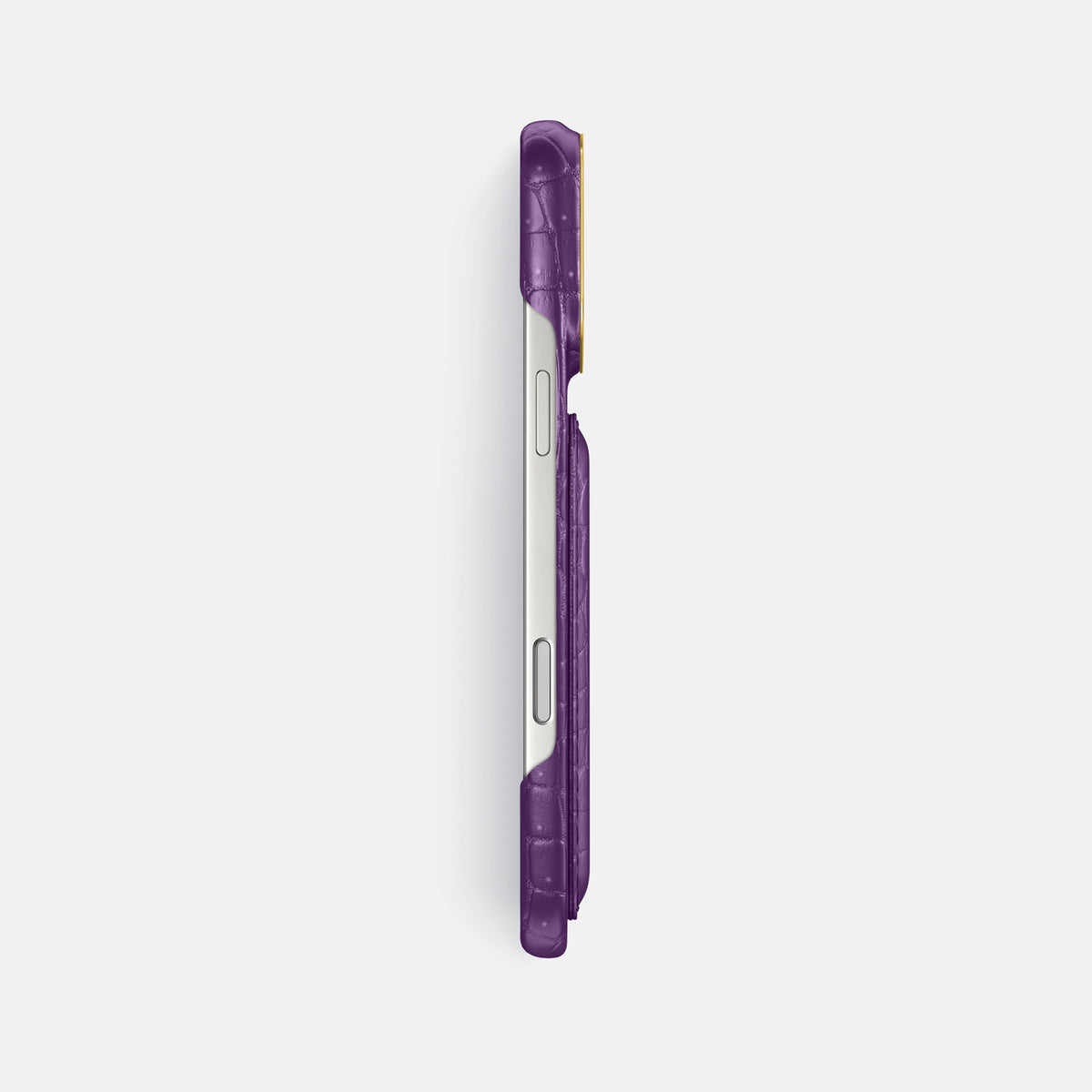 Double Card Case For iPhone 18 Pro Max In Porosus Crocodile -3 | Purple-Gold