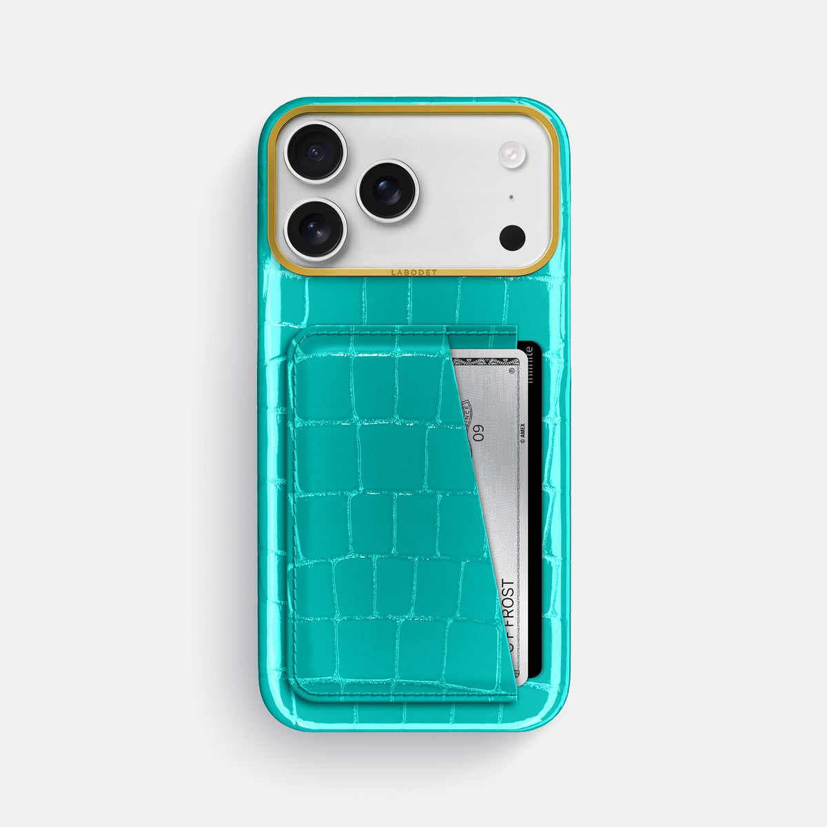 Double Card Case For iPhone 18 Pro Max In Shiny Alligator -1 | Mint-Gold