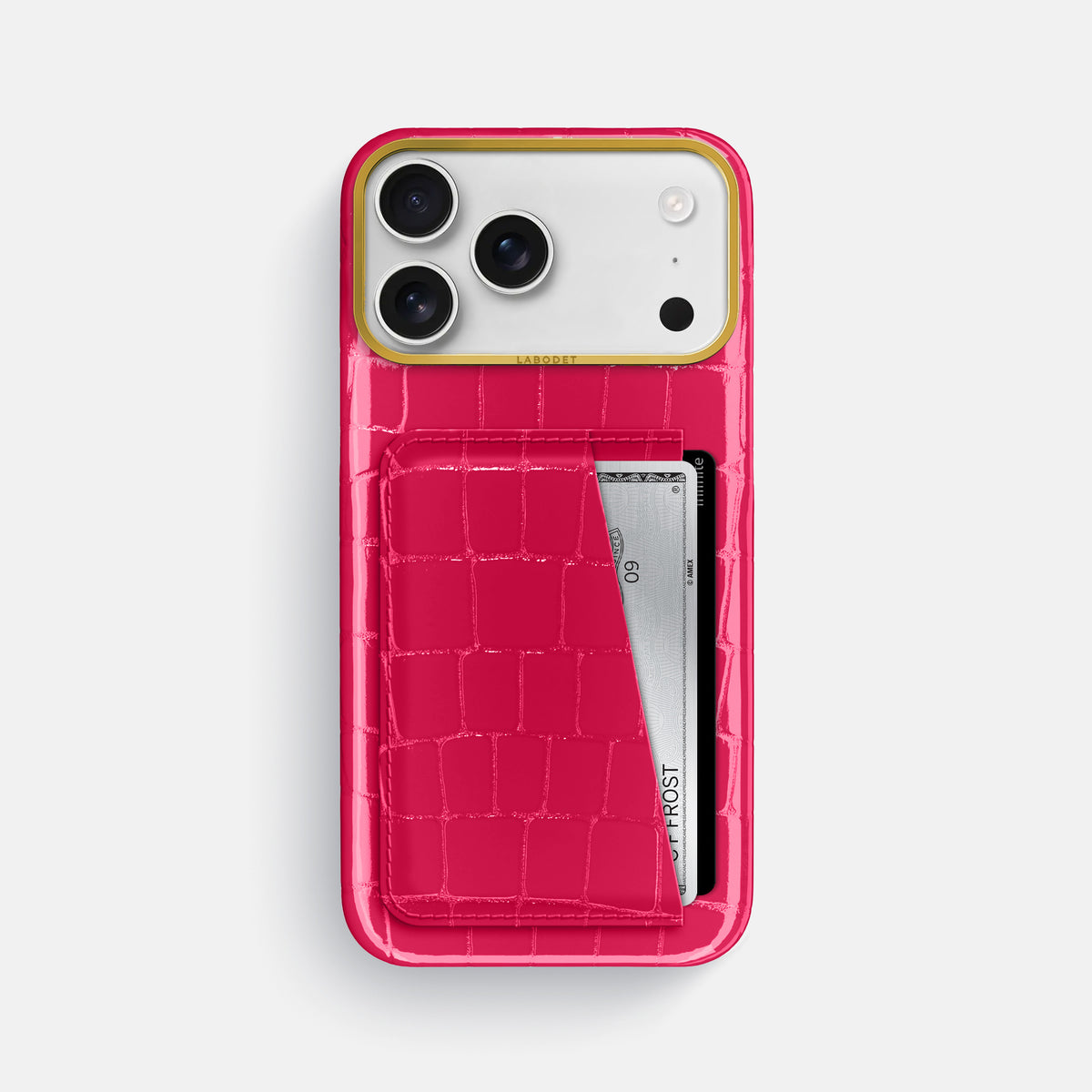Double Card Case For iPhone 18 Pro Max In Shiny Alligator -1 | Pink-Panther-Gold