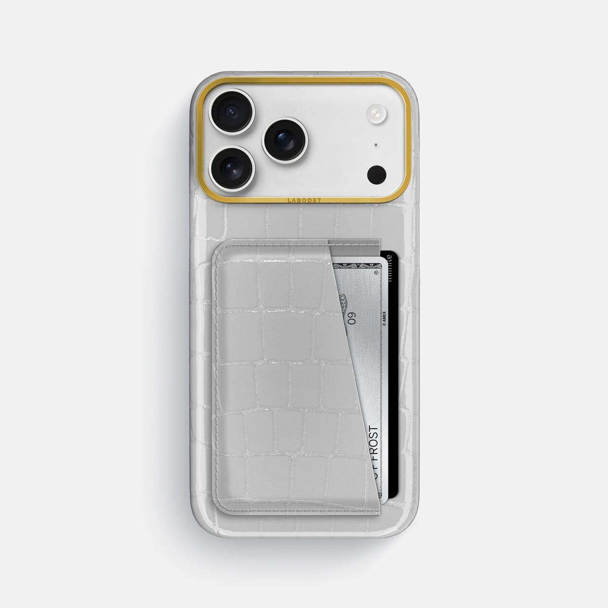 Double Card Case For iPhone 18 Pro Max In Shiny Alligator -1 | White-Gold
