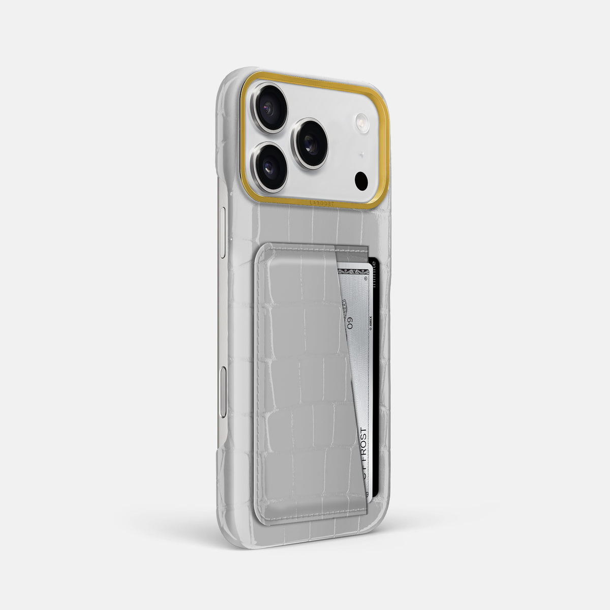 Double Card Case For iPhone 18 Pro Max In Shiny Alligator -2 | White-Gold