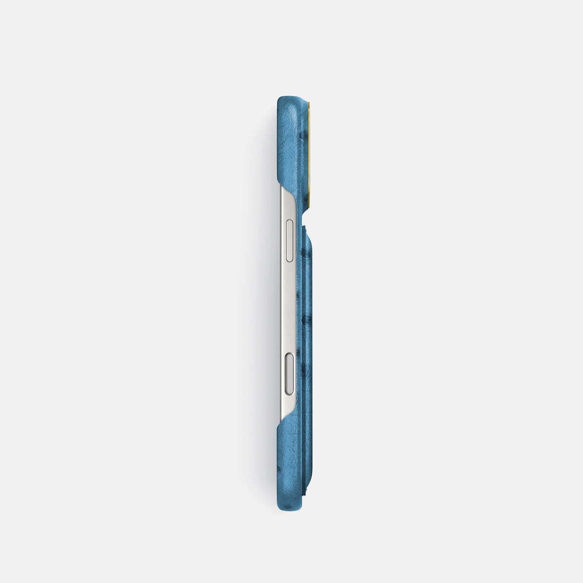 Double Card Case For iPhone 18 Pro In Ostrich -3 | Blue-Jeans-Gold