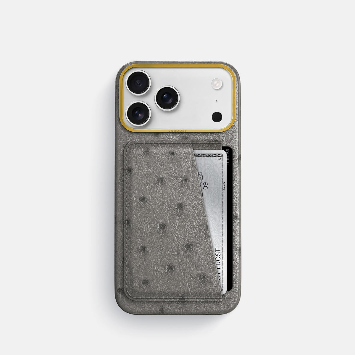 Double Card Case For iPhone 18 Pro In Ostrich -1 | Grey-Gold