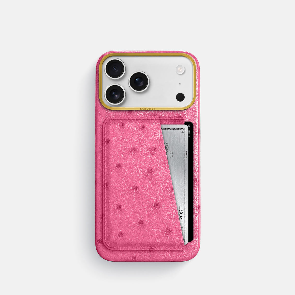 Double Card Case For iPhone 18 Pro In Ostrich -1 | Pink-Gold