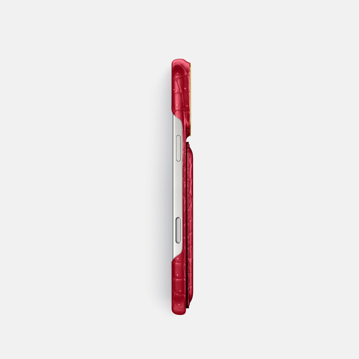 Double Card Case For iPhone 18 Pro In Porosus Crocodile -3 | Burgundy-Gold