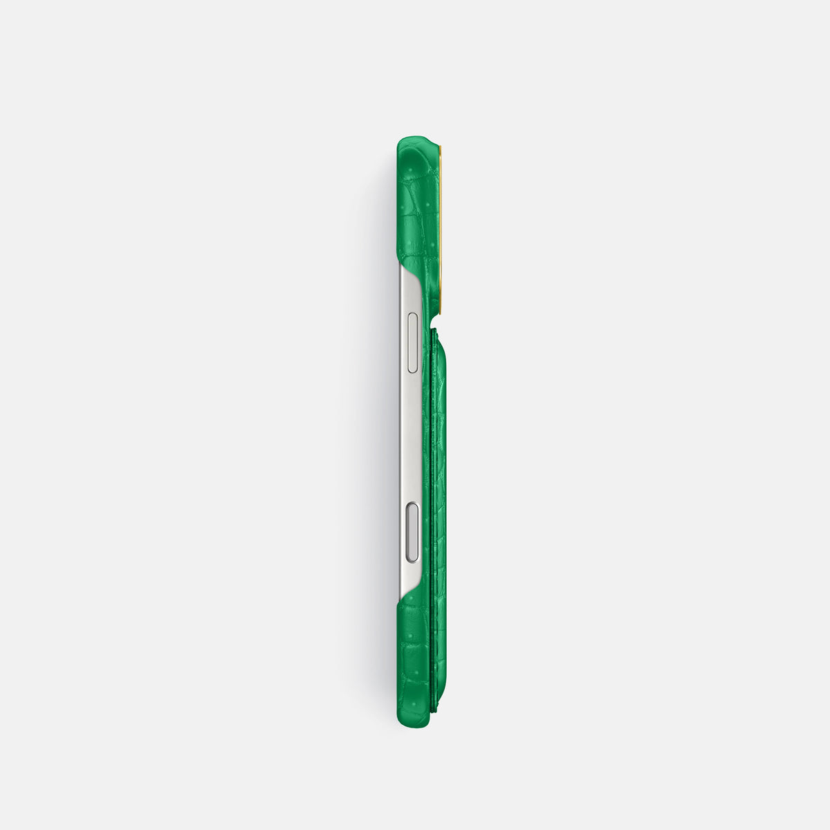 Double Card Case For iPhone 18 Pro In Porosus Crocodile -3 | Cactus-Green-Gold