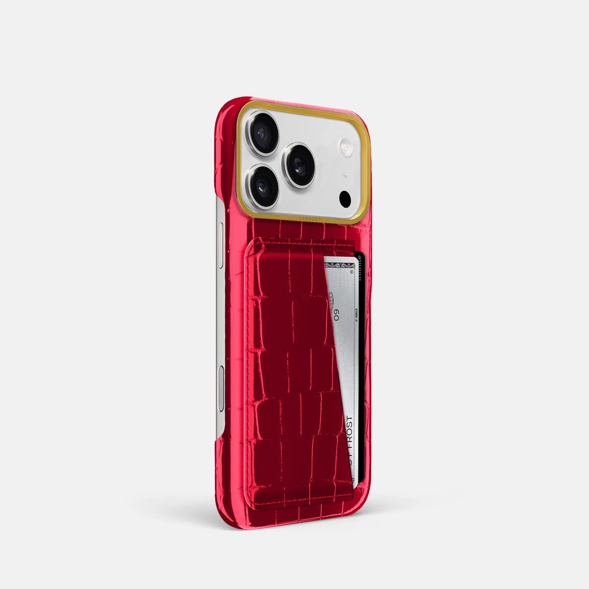 Double Card Case For iPhone 18 Pro In Shiny Alligator -2 | Cherry-Gold