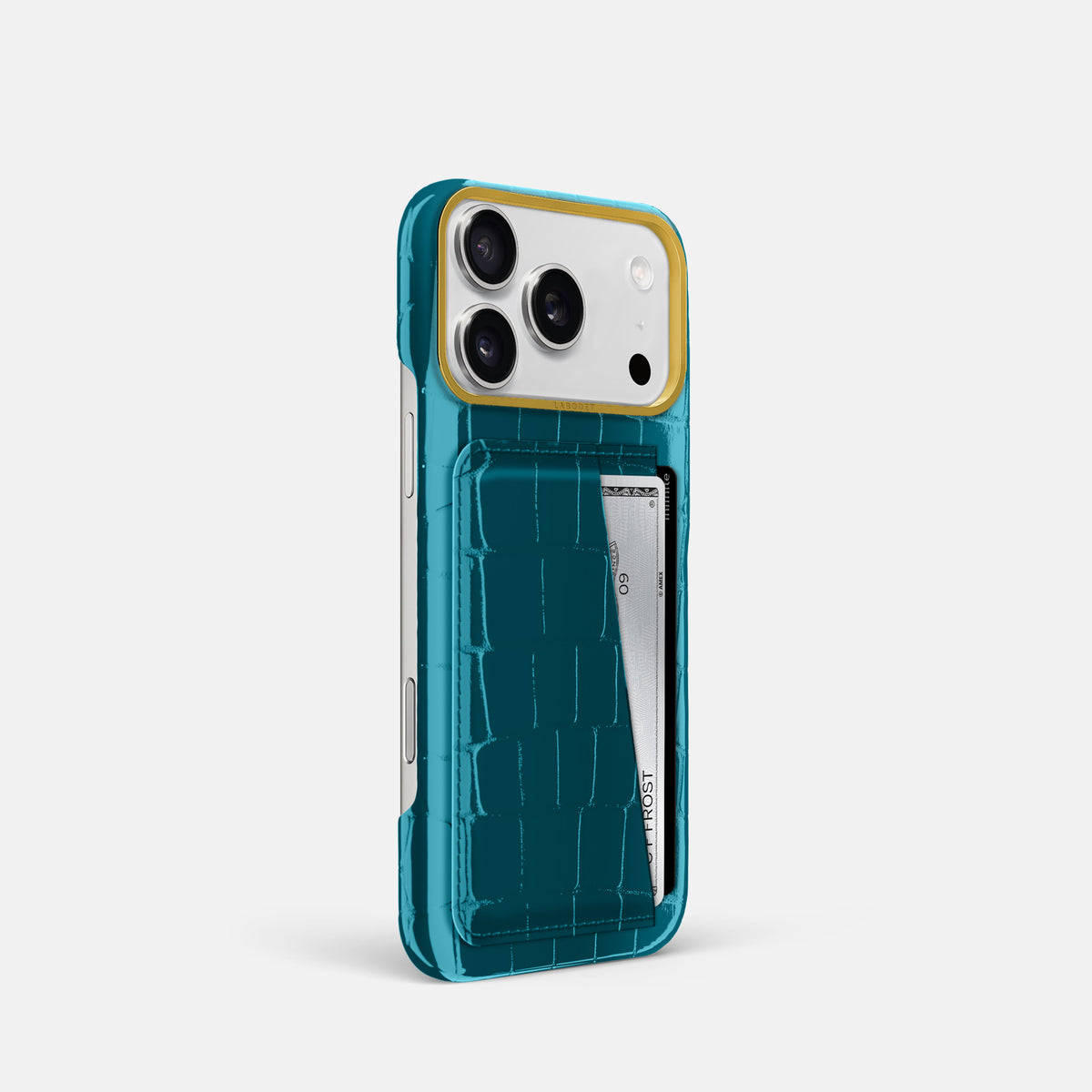 Double Card Case For iPhone 18 Pro In Shiny Alligator -2 | Curacao-Gold
