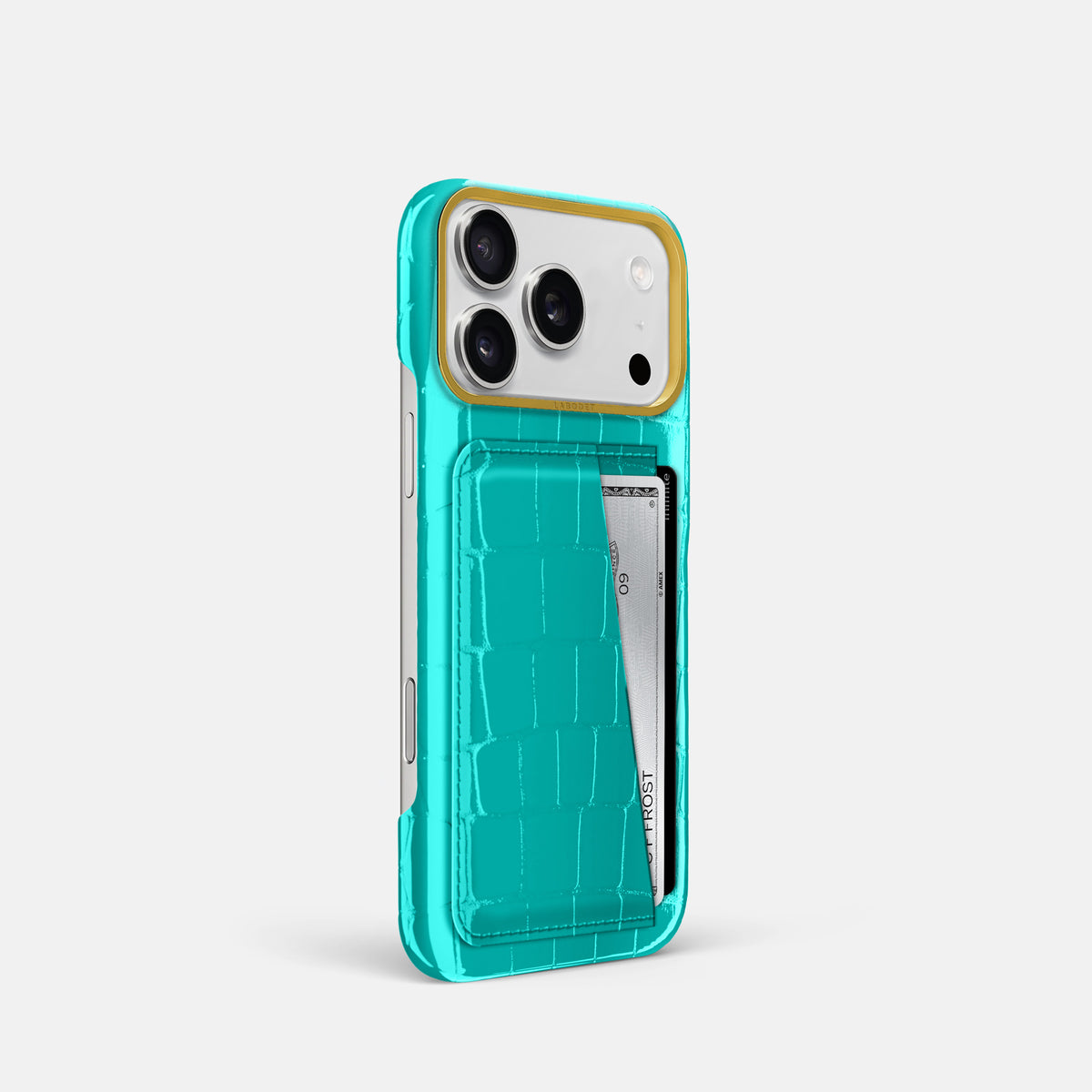 Double Card Case For iPhone 18 Pro In Shiny Alligator -2 | Mint-Gold