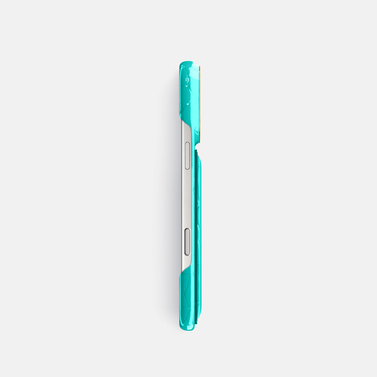 Double Card Case For iPhone 18 Pro In Shiny Alligator -3 | Mint-Gold