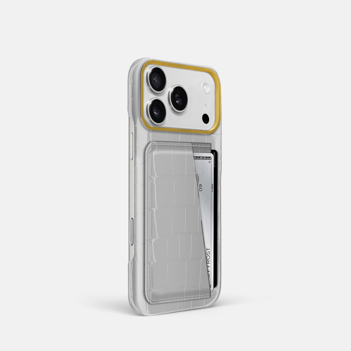 Double Card Case For iPhone 18 Pro In Shiny Alligator -2 | White-Gold