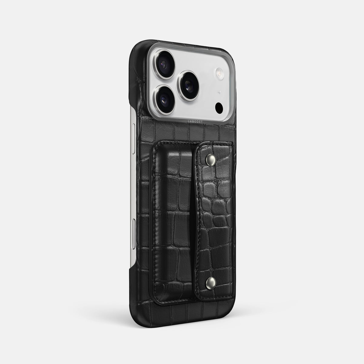 Black iPhone 17 Pro Max Envelope Case In Alligator with Black Metal -3 | Black-Steel