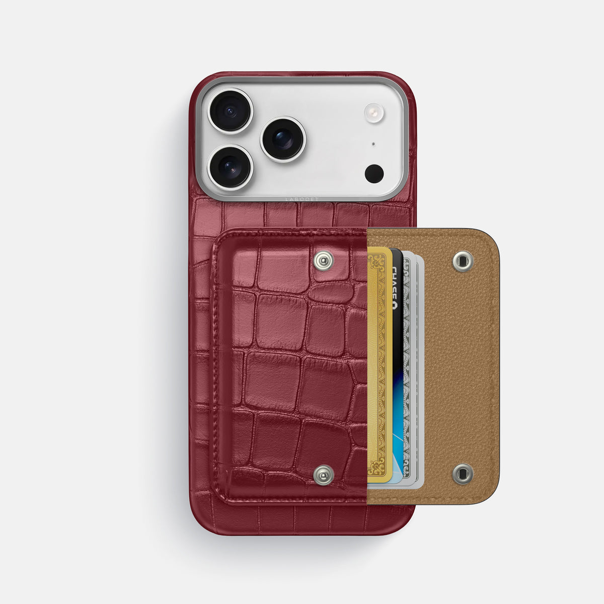 Burgundy iPhone 17 Pro Max Envelope Case In Alligator with Steel Metal -2 | Burgundy-Steel