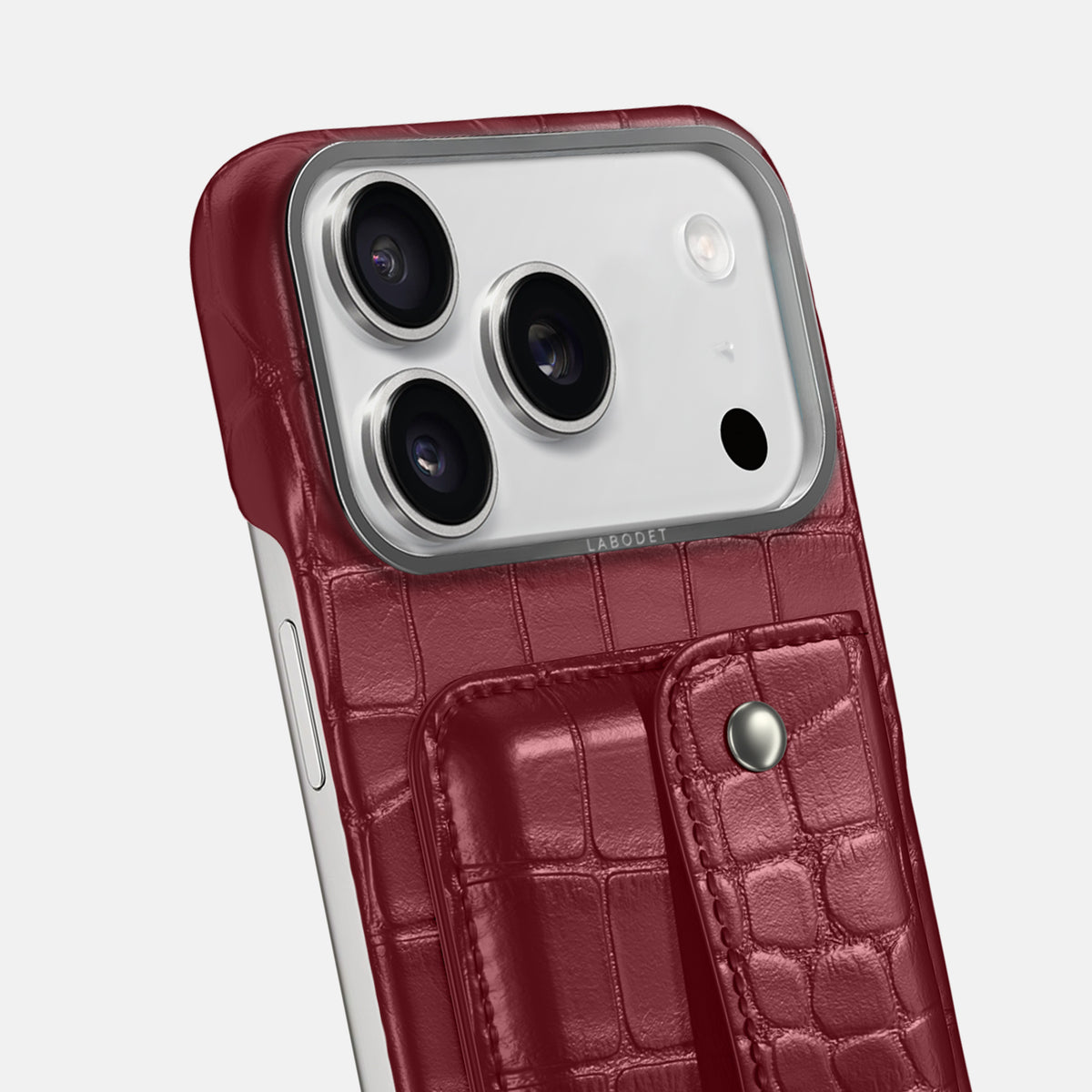 Burgundy iPhone 17 Pro Max Envelope Case In Alligator with Steel Metal -5 | Burgundy-Steel
