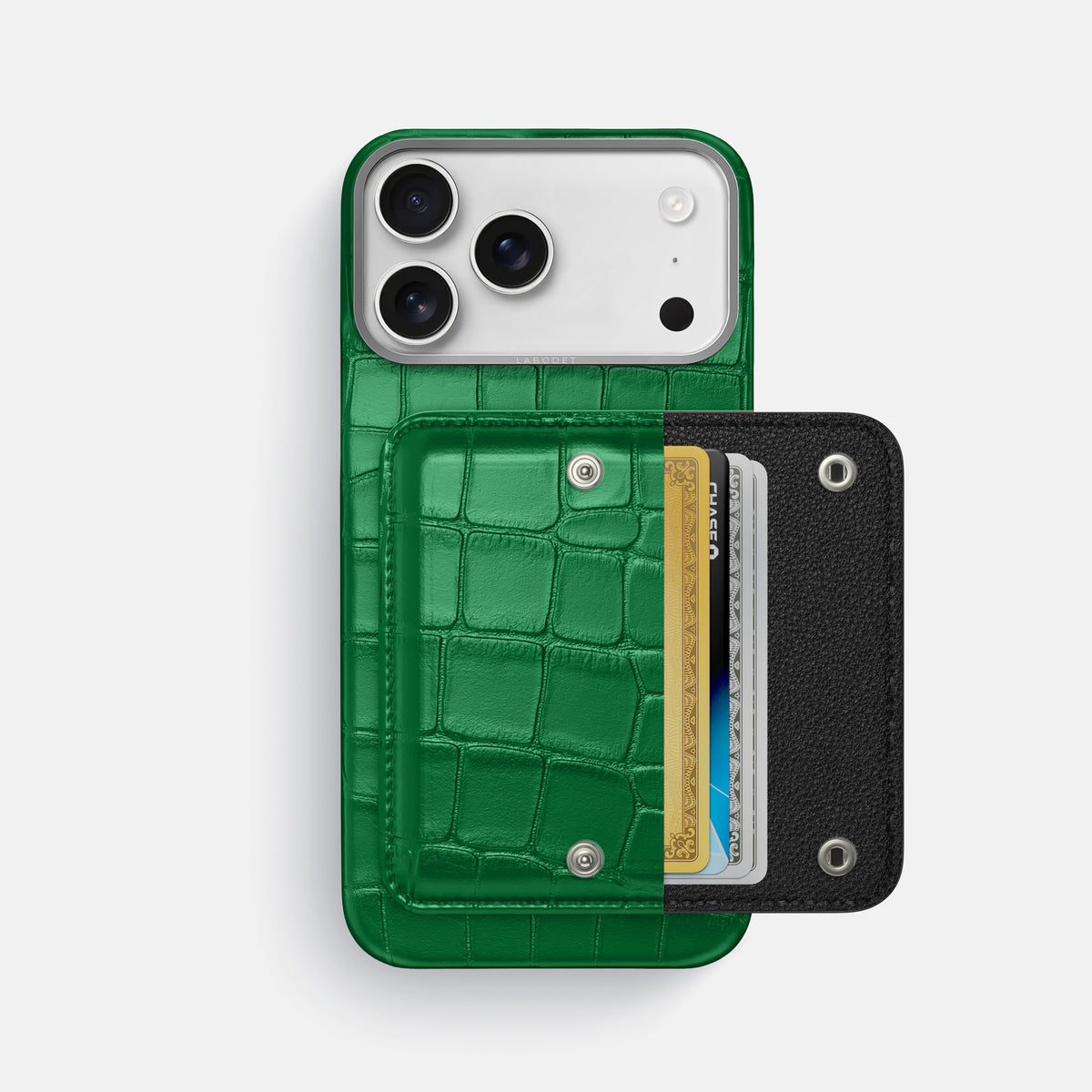 Forest-Green iPhone 17 Pro Max Envelope Case In Alligator with Steel Metal -2 | Forest-Green-Steel