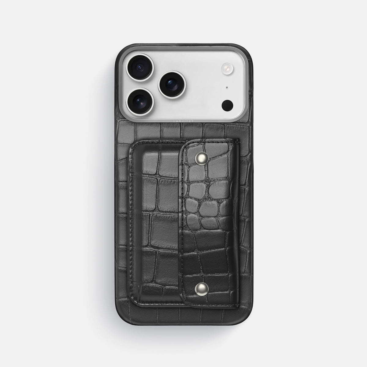 Grey iPhone 17 Pro Max Envelope Case In Alligator with Steel Metal -1 | Grey-Steel