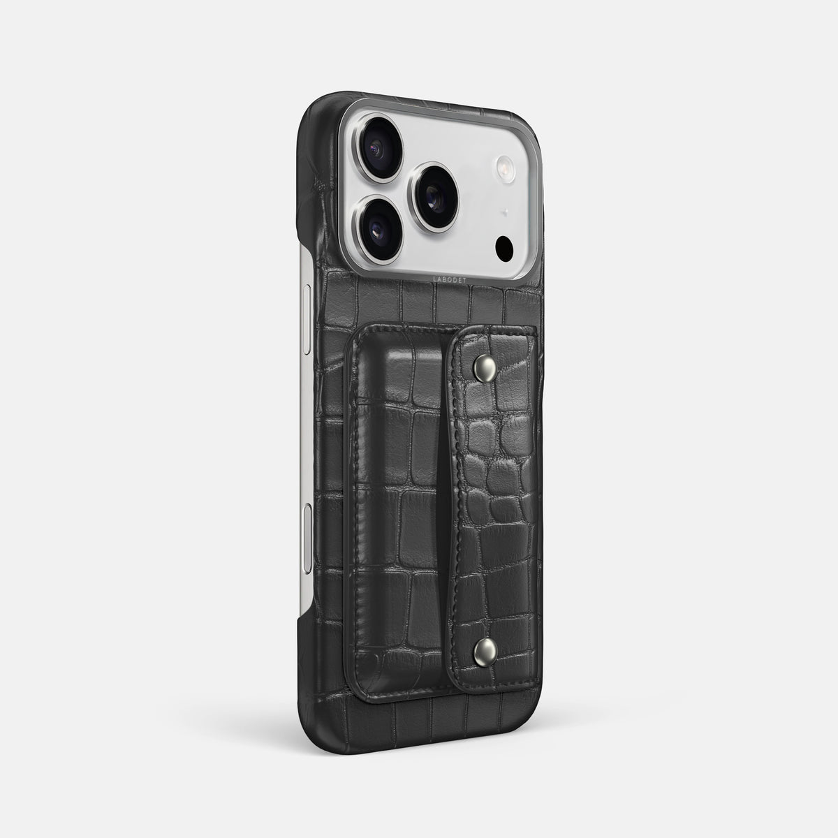 Grey iPhone 17 Pro Max Envelope Case In Alligator with Steel Metal -3 | Grey-Steel