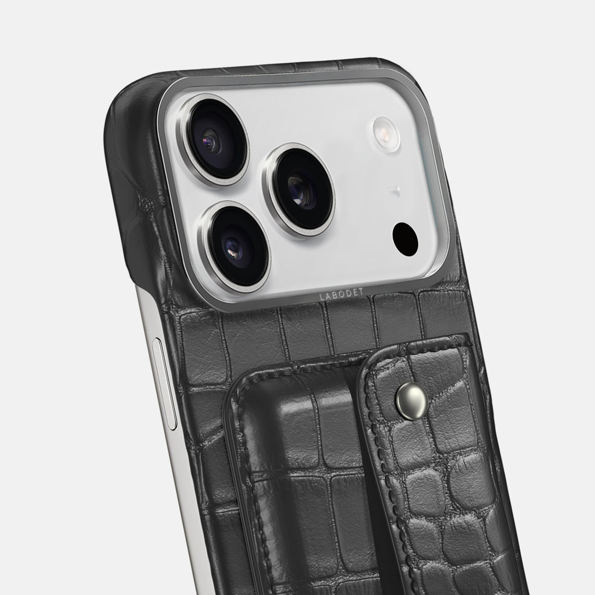 Grey iPhone 17 Pro Max Envelope Case In Alligator with Steel Metal -5 | Grey-Steel