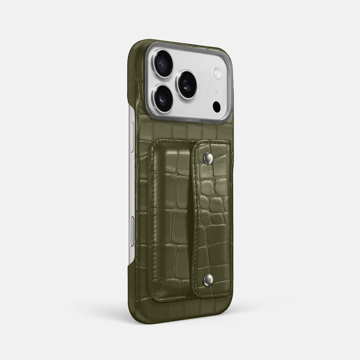 Kaki-Green iPhone 17 Pro Max Envelope Case In Alligator with Steel Metal -3 | Kaki-Green-Steel