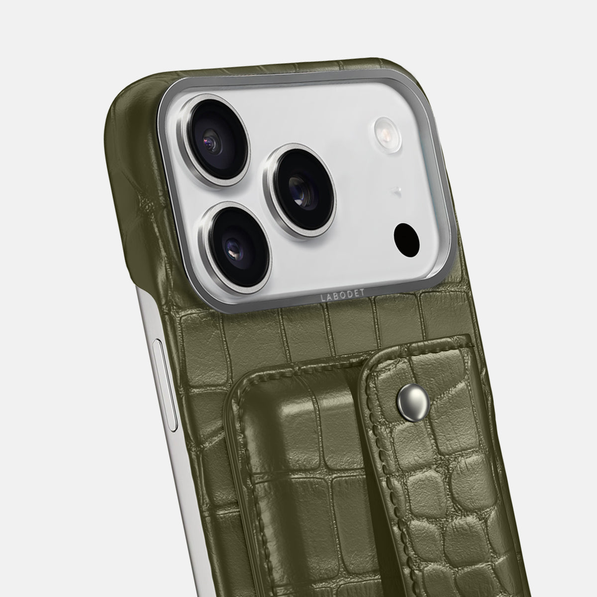 Kaki-Green iPhone 17 Pro Max Envelope Case In Alligator with Steel Metal -5 | Kaki-Green-Steel