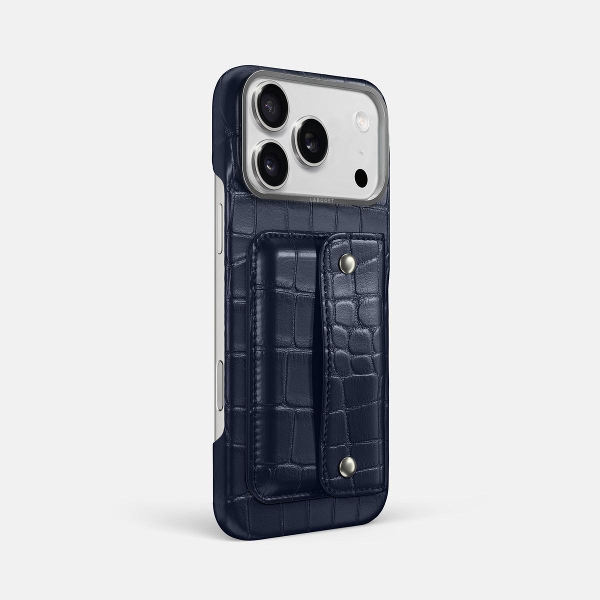 Navy Blue iPhone 17 Pro Max Envelope Case In Alligator with Steel Metal -3 | Navy-Blue-Steel