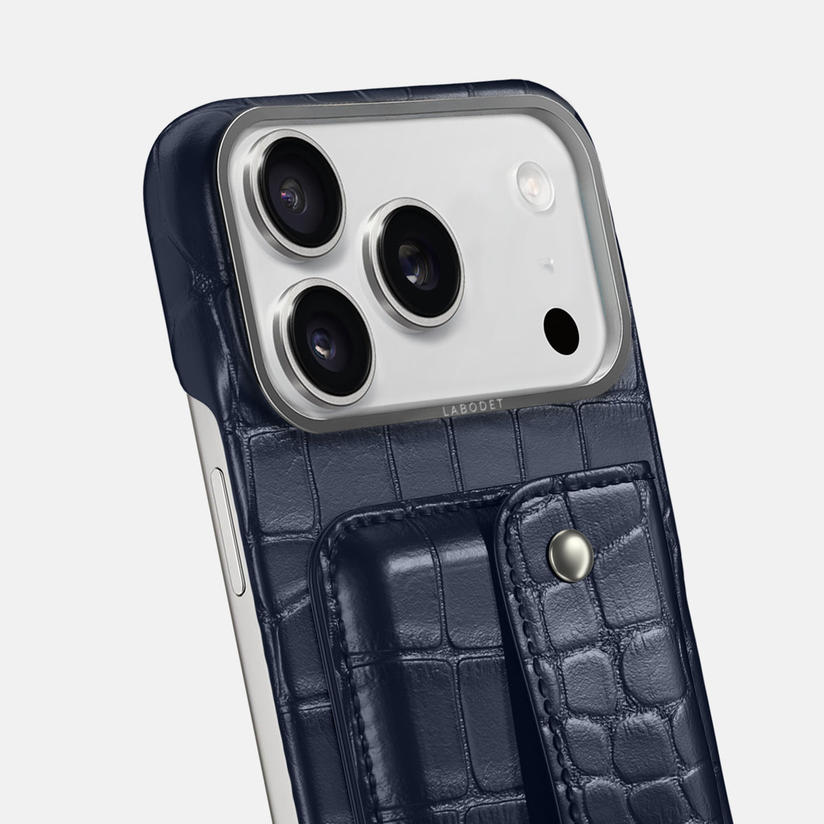 Navy Blue iPhone 17 Pro Max Envelope Case In Alligator with Steel Metal -5 | Navy-Blue-Steel