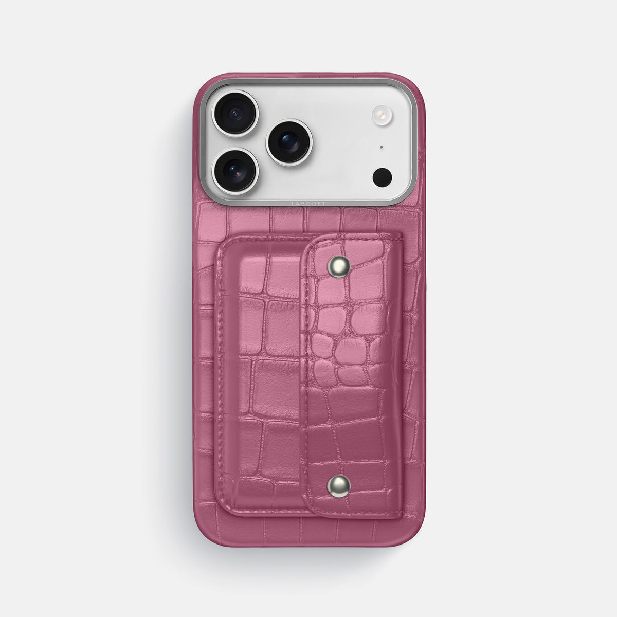 Pink iPhone 17 Pro Max Envelope Case In Alligator with Steel Metal -1 | Pink-Steel