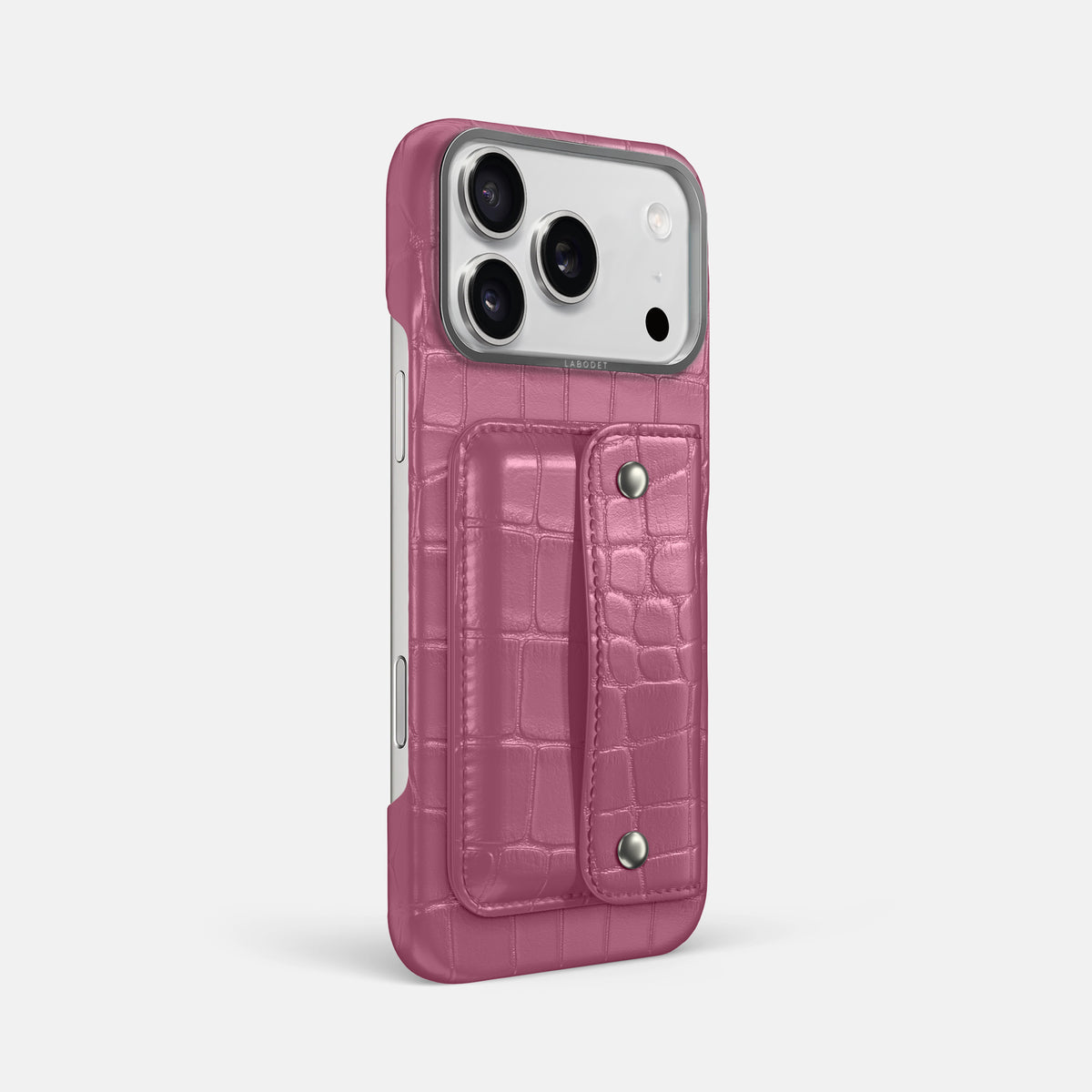 Pink iPhone 17 Pro Max Envelope Case In Alligator with Steel Metal -3 | Pink-Steel