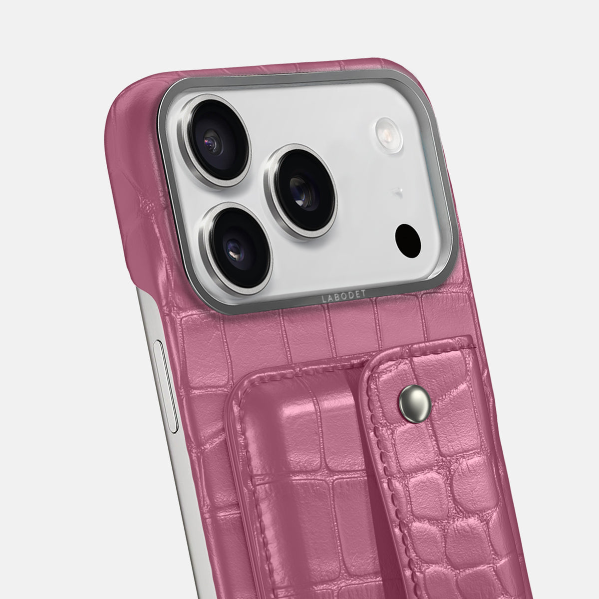 Pink iPhone 17 Pro Max Envelope Case In Alligator with Steel Metal -5 | Pink-Steel