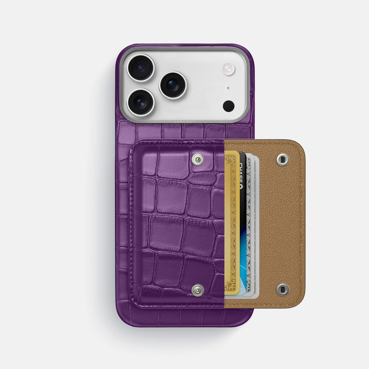 Purple iPhone 17 Pro Max Envelope Case In Alligator with Steel Metal -2 | Purple-Steel