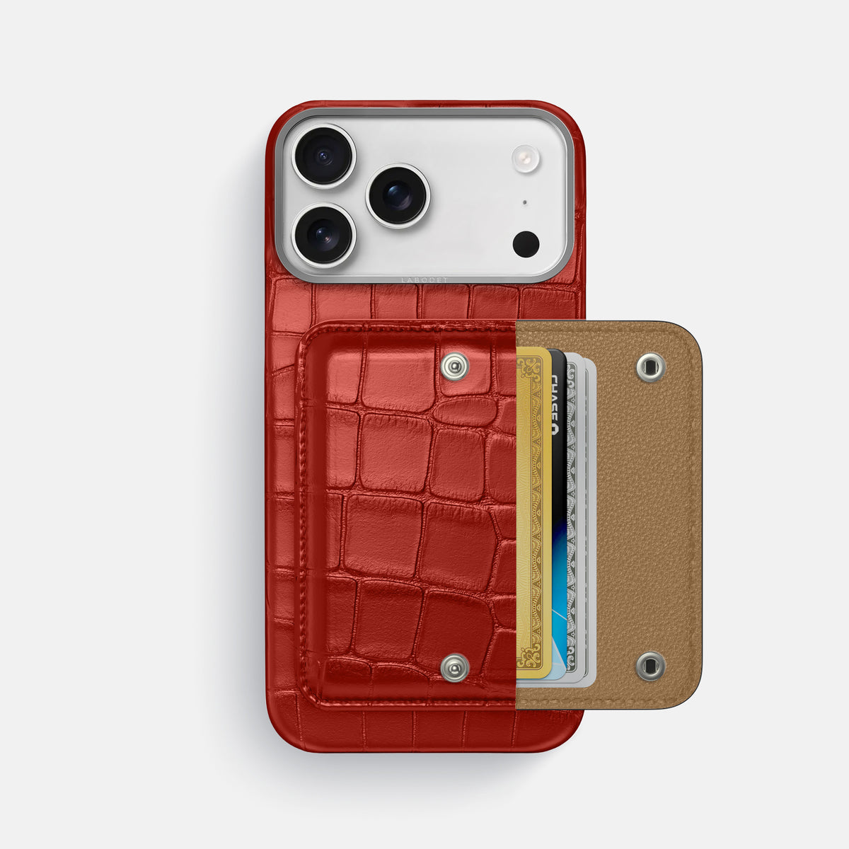 Red iPhone 17 Pro Max Envelope Case In Alligator with Steel Metal -2 | Red-Steel