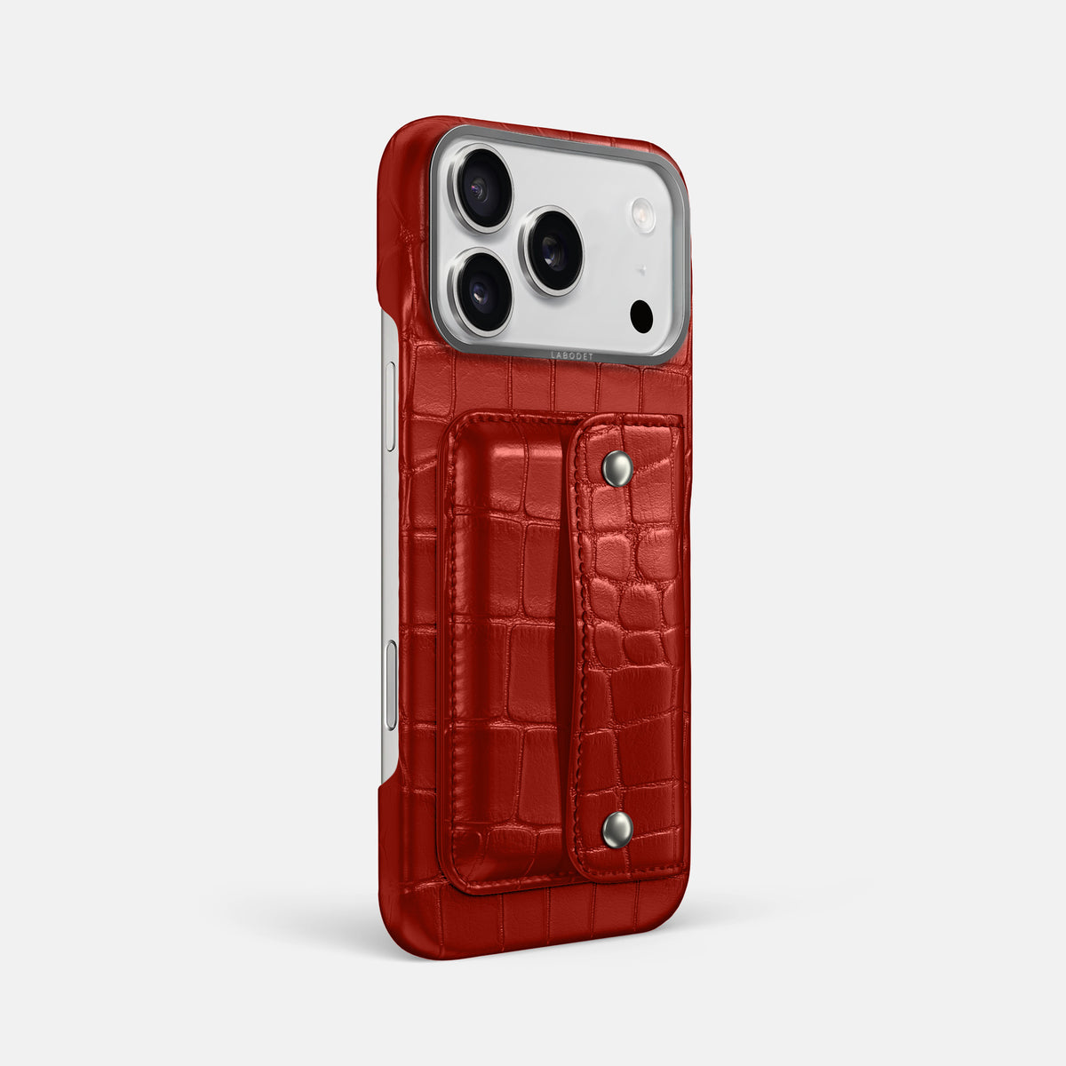 Red iPhone 17 Pro Max Envelope Case In Alligator with Steel Metal -3 | Red-Steel