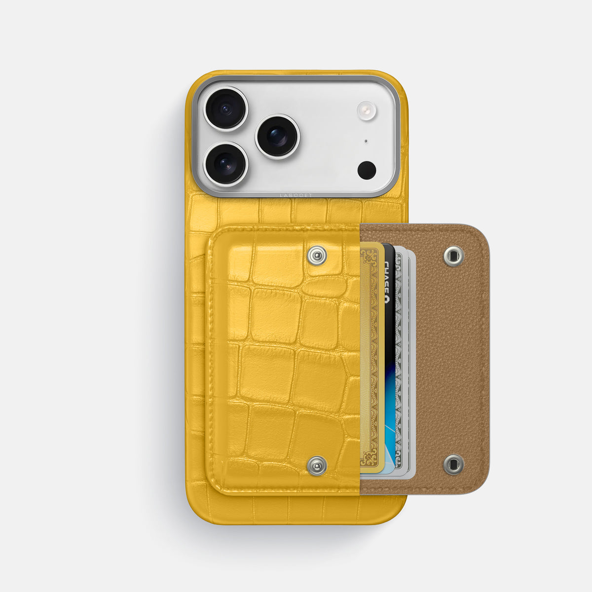 Yellow iPhone 17 Pro Max Envelope Case In Alligator with Steel Metal -2 | Yellow-Steel