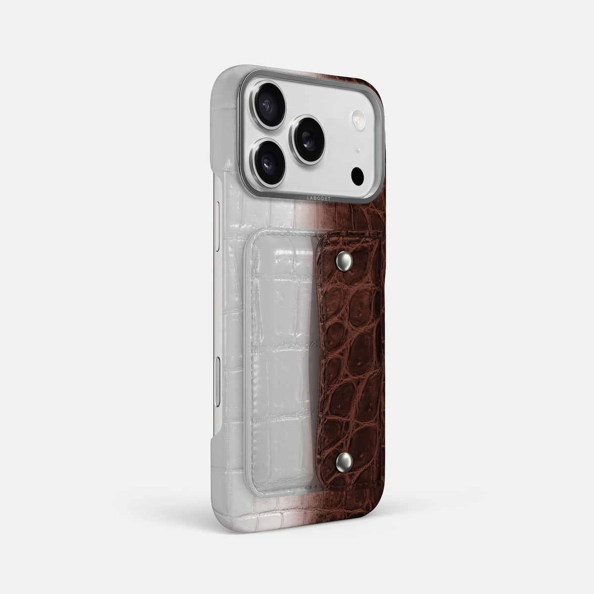 Dark Brown iPhone 17 Pro Max Envelope Case Himalayan Crocodile with Steel Metal -3 | Dark-Brown-Steel