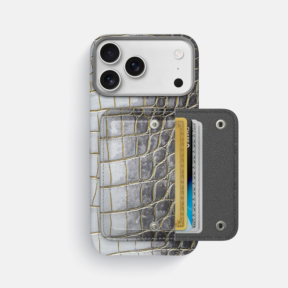 Gold iPhone 17 Pro Max Envelope Case Himalayan Crocodile with Steel Metal -2 | Gold-Steel