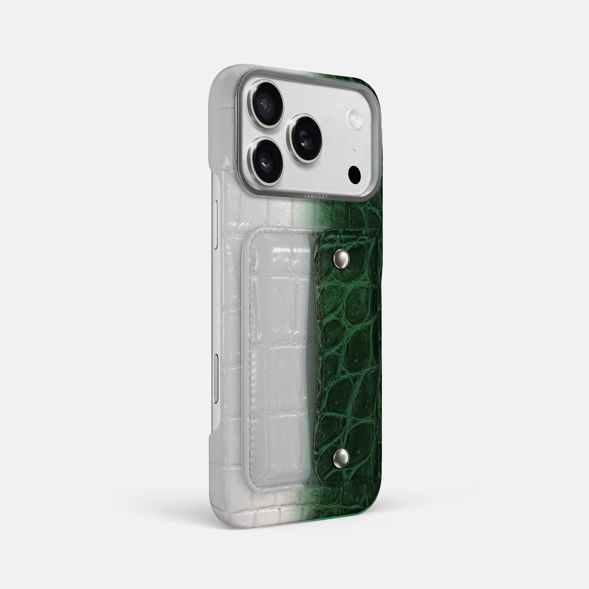 Green iPhone 17 Pro Max Envelope Case Himalayan Crocodile with Steel Metal -3 | Green-Steel