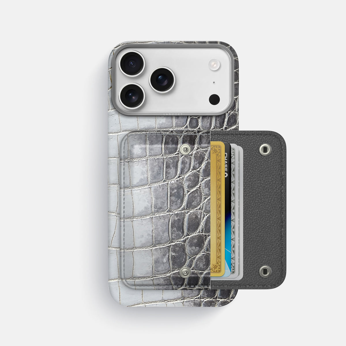 Silver iPhone 17 Pro Max Envelope Case Himalayan Crocodile with Steel Metal -2 | Silver-Steel