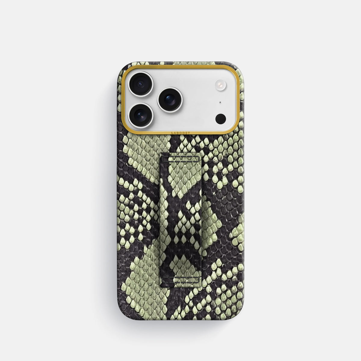Finger Case For iPhone 17 Pro In Deluxe Python -1 | Army-Green-Gold