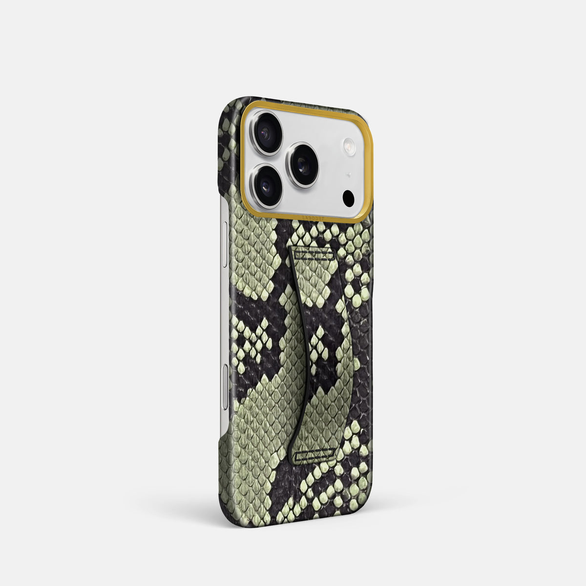 Finger Case For iPhone 17 Pro In Deluxe Python -2 | Army-Green-Gold