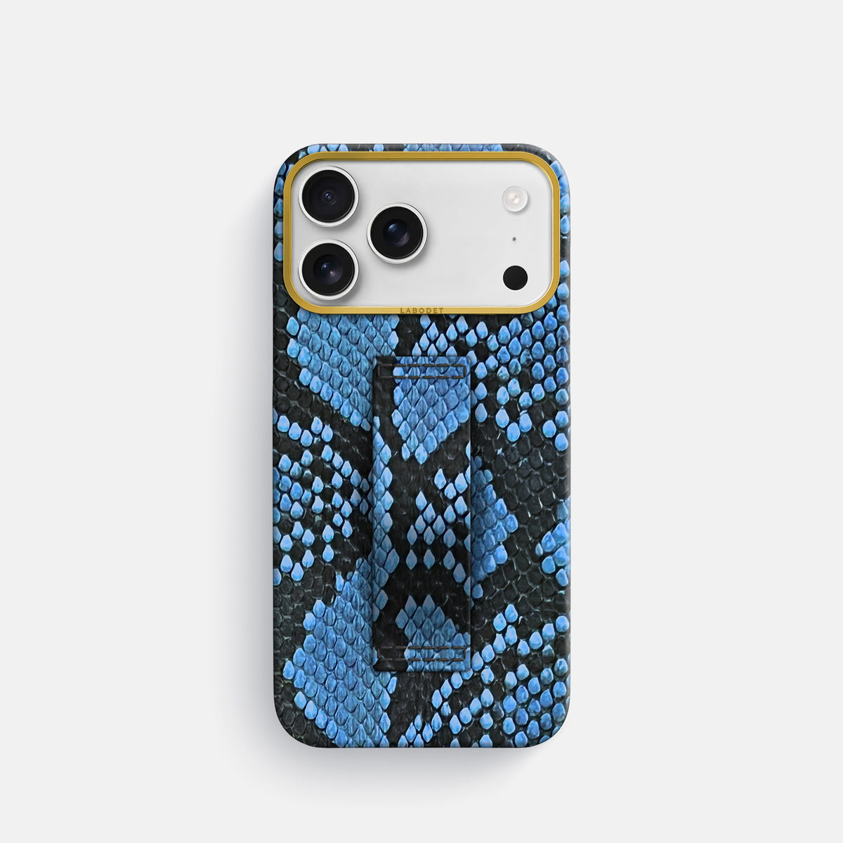 Finger Case For iPhone 17 Pro In Deluxe Python -1 | Blue-Jeans-Gold