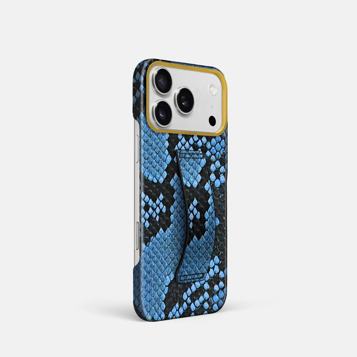 Finger Case For iPhone 17 Pro In Deluxe Python -2 | Blue-Jeans-Gold